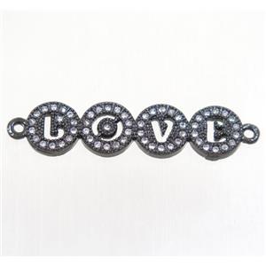 copper LOVE connector paved zircon, black plated, approx 8-28mm [FDZN4650]