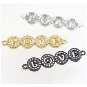copper LOVE connector paved zircon, mix color, approx 8-28mm [FDZN4651]