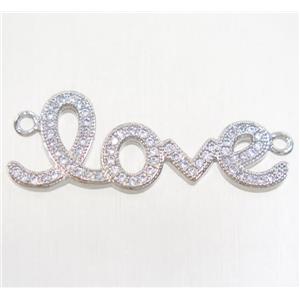 copper LOVE connector paved zircon, platinum plated, approx 12-32mm [FDZN4652]