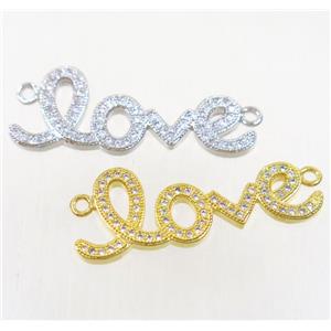 copper LOVE connector paved zircon, mix color, approx 12-32mm [FDZN4654]