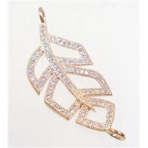 copper leaf connector paved zircon, rose gold, approx 15-30mm [FDZN4655]