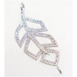 copper leaf connector paved zircon, platinum plated, approx 15-30mm [FDZN4656]