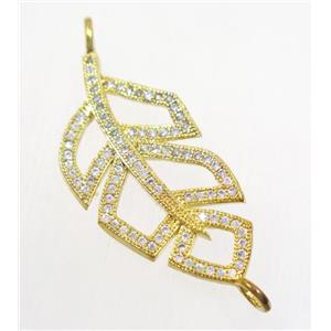 copper leaf connector paved zircon, gold plated, approx 15-30mm [FDZN4657]