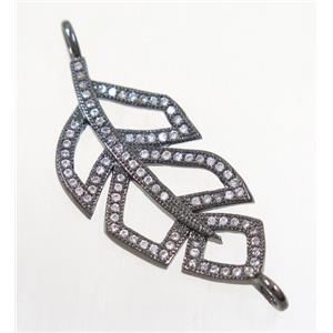 copper leaf connector paved zircon, black plated, approx 15-30mm [FDZN4658]