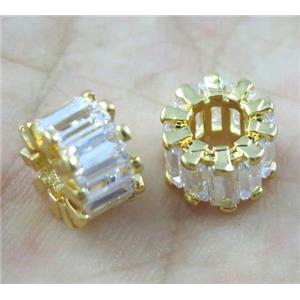 copper spacer bead paved zircon, gold plated, approx 11mm dia, 5mm hole [FDZN466]