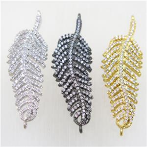copper feather connector paved zircon, mix color, approx 14-38mm [FDZN4664]