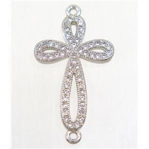 copper cross connector paved zircon, platinum plated, approx 15.5x23mm [FDZN4666]