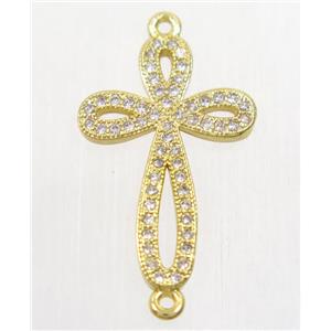 copper cross connector paved zircon, gold plated, approx 15.5x23mm [FDZN4667]