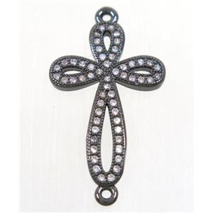 copper cross connector paved zircon, black plated, approx 15.5x23mm [FDZN4668]