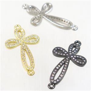 copper cross connector paved zircon, mix color, approx 15.5x23mm [FDZN4669]
