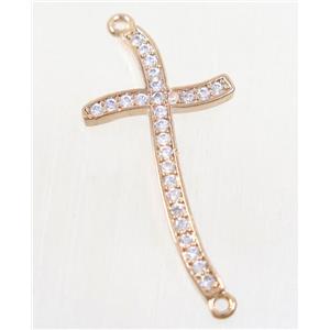 copper cross connector paved zircon, rose gold, approx 16x31mm [FDZN4670]
