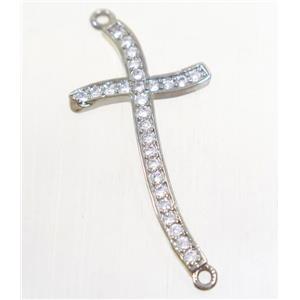 copper cross connector paved zircon, platinum plated, approx 16x31mm [FDZN4671]