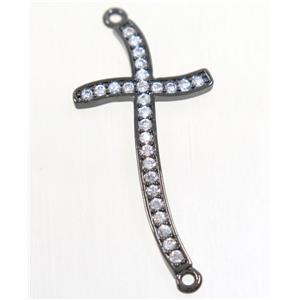 copper cross connector paved zircon, black plated, approx 16x31mm [FDZN4673]