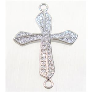 copper cross connector paved zircon, platinum plated, approx 20x23mm [FDZN4675]