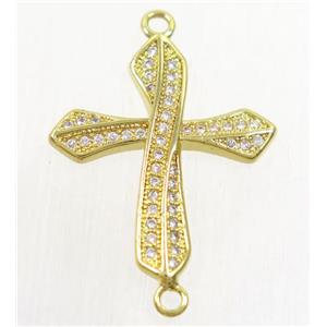 copper cross connector paved zircon, gold plated, approx 20x23mm [FDZN4676]