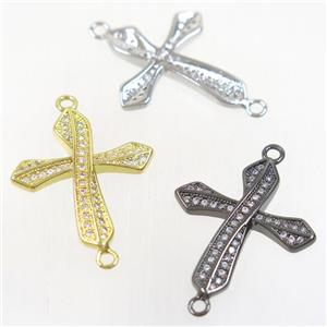 copper cross connector paved zircon, mix color, approx 20x23mm [FDZN4678]