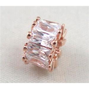 copper spacer bead paved zircon, rose gold plated, approx 11mm dia, 5mm hole [FDZN468]