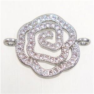 copper connector paved zircon, roseflower, platinum plated, approx 15mm dia [FDZN4680]