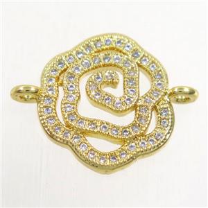 copper connector paved zircon, roseflower, gold plated, approx 15mm dia [FDZN4681]