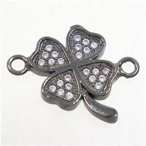 copper four-leaf clover connector paved zircon, black plated, approx 11.5mm dia [FDZN4687]