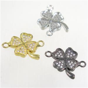 copper four-leaf clover connector paved zircon, mix color, approx 11.5mm dia [FDZN4688]
