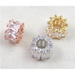 copper spacer bead paved zircon, mixed color, approx 11mm dia, 5mm hole [FDZN469]