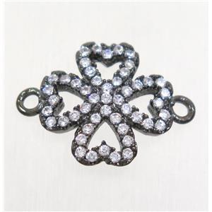 copper four-leaf clover connector paved zircon, black plated, approx 12.5mm dia [FDZN4696]