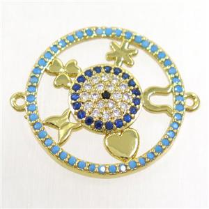 copper circle connector paved zircon, gold plated, approx 20mm dia [FDZN4709]