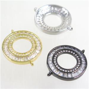 copper circle connector paved zircon, mix color, approx 20mm dia [FDZN4720]