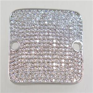 copper square connector paved zircon, platinum plated, approx 20x22mm [FDZN4731]