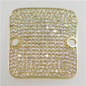 copper square connector paved zircon, gold plated, approx 20x22mm [FDZN4732]