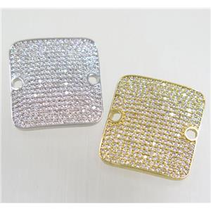copper square connector paved zircon, mix color, approx 20x22mm [FDZN4733]
