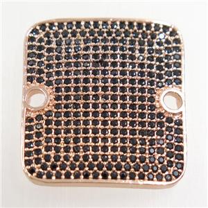copper square connector paved zircon, rose gold, approx 20x22mm [FDZN4734]