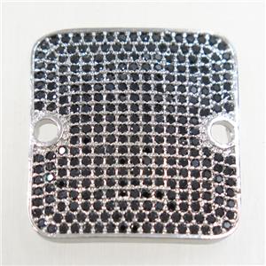 copper square connector paved zircon, platinum plated, approx 20x22mm [FDZN4735]