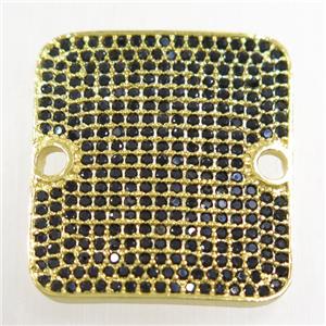 copper square connector paved zircon, gold plated, approx 20x22mm [FDZN4736]