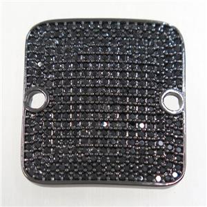 copper square connector paved zircon, black plated, approx 20x22mm [FDZN4737]
