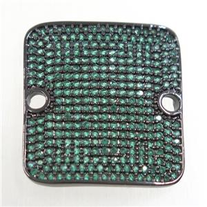 copper square connector paved green zircon, black plated, approx 20x22mm [FDZN4739]