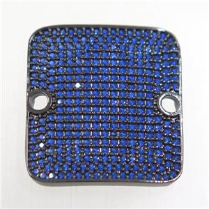 copper square connector paved blue zircon, black plated, approx 20x22mm [FDZN4740]
