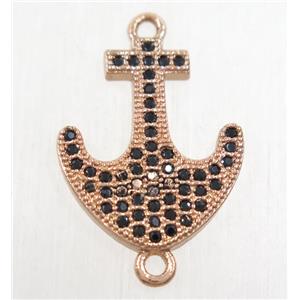 copper anchor connector paved zircon, rose gold, approx 15x18mm [FDZN4741]
