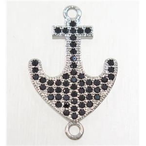 copper anchor connector paved zircon, platinum plated, approx 15x18mm [FDZN4742]