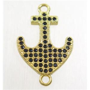 copper anchor connector paved zircon, gold plated, approx 15x18mm [FDZN4743]