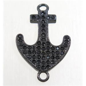 copper anchor connector paved zircon, black plated, approx 15x18mm [FDZN4744]