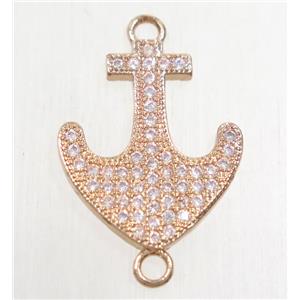 copper anchor connector paved zircon, rose gold, approx 15x18mm [FDZN4746]