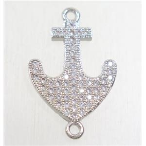 copper anchor connector paved zircon, platinum plated, approx 15x18mm [FDZN4747]