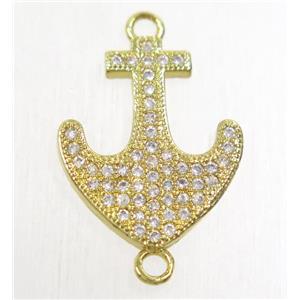 copper anchor connector paved zircon, gold plated, approx 15x18mm [FDZN4748]