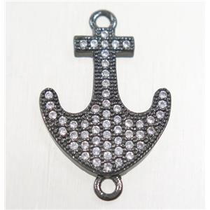 copper anchor connector paved zircon, black plated, approx 15x18mm [FDZN4749]