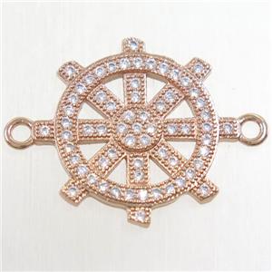 copper ship helm connector paved zircon, rose gold, approx 19mm dia [FDZN4751]