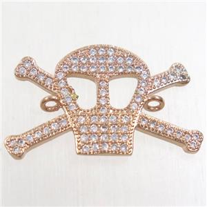 copper skull connector paved zircon, rose gold, approx 15-24mm [FDZN4755]