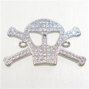 copper skull connector paved zircon, platinum plated, approx 15-24mm [FDZN4756]