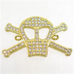 copper skull connector paved zircon, gold plated, approx 15-24mm [FDZN4757]
